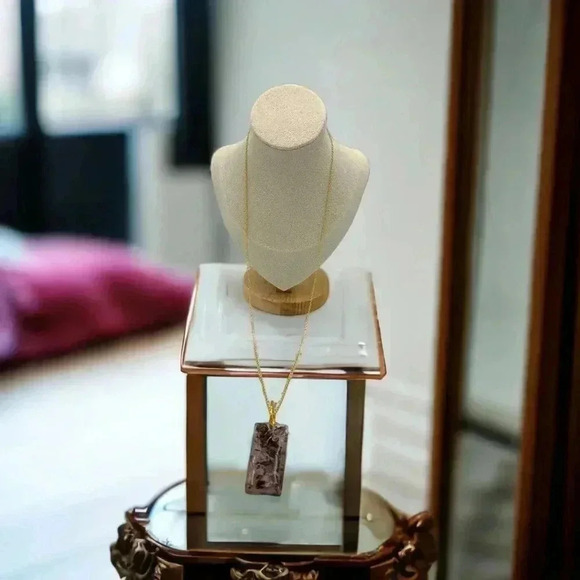 Dried Flowers Peach Blossom Resin Dog Tags Statement Neckace Gold Plated chain - Picture 6 of 6